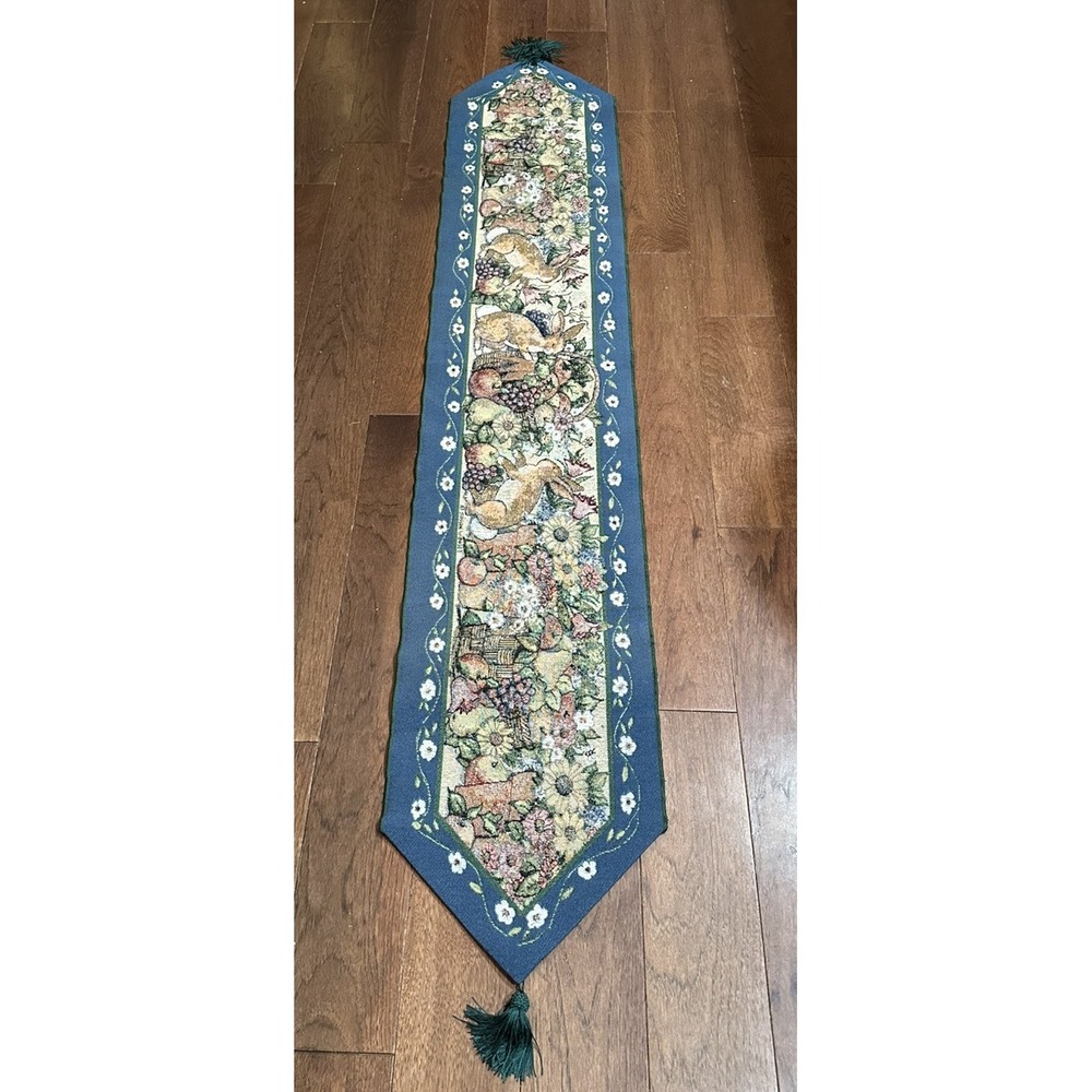 VTG Table Runner Rabbit Garden Susan Winget Tapestry RARE 13x72 Easter Bunny